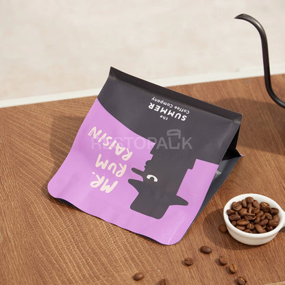 Matte Purple Flat Bottom Coffee Bag with Zipper & Custom Print