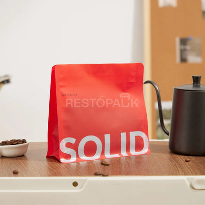 Matte Textured Red Flat Bottom Coffee Bag with Peel & Reseal Zipper