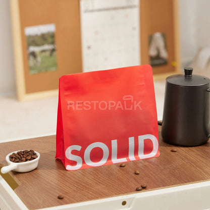Matte Textured Red Flat Bottom Coffee Bag with Peel & Reseal Zipper