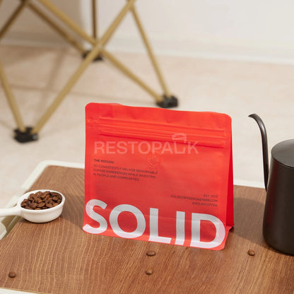 Matte Textured Red Flat Bottom Coffee Bag with Peel & Reseal Zipper
