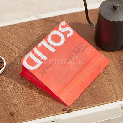 Matte Textured Red Flat Bottom Coffee Bag with Peel & Reseal Zipper