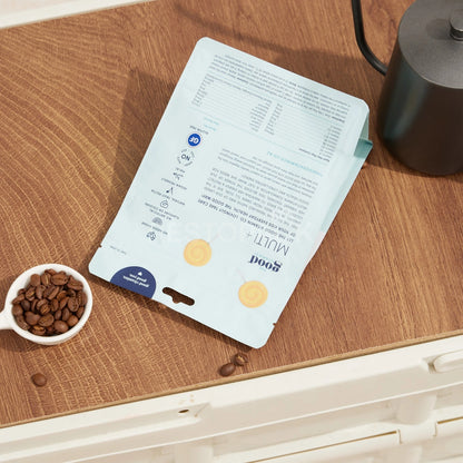Matte White Flat Bottom Coffee Bag with Zipper, Hang Hole & Tear Notch