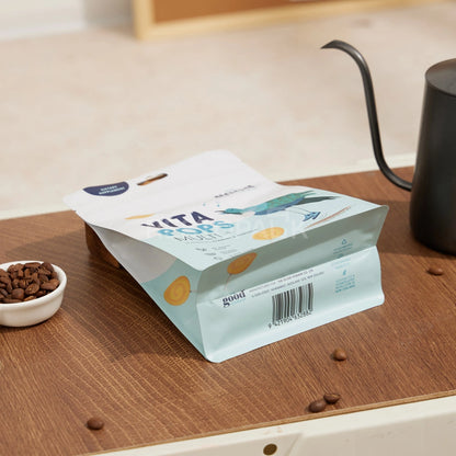 Matte White Flat Bottom Coffee Bag with Zipper, Hang Hole & Tear Notch