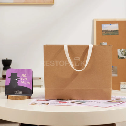 Custom Printable Natural Kraft Paper Tote Bag with Cotton Handles