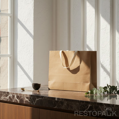 Custom Printable Natural Kraft Paper Tote Bag with Cotton Handles