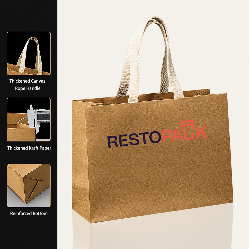 Custom Printable Natural Kraft Paper Tote Bag with Cotton Handles