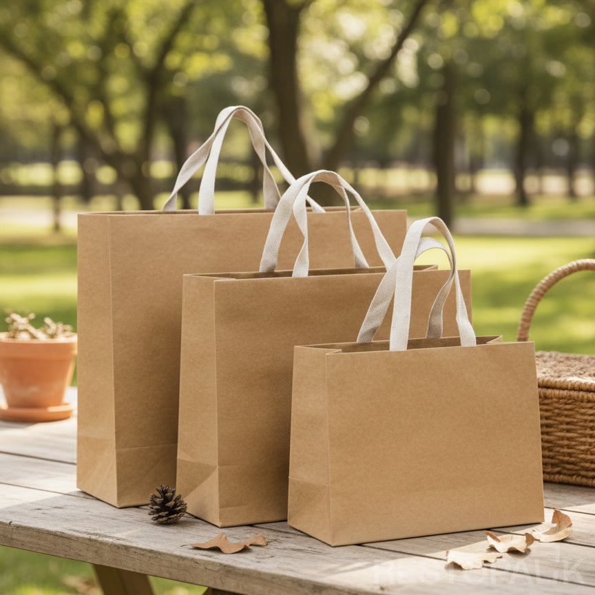 Custom Printable Natural Kraft Paper Tote Bag with Cotton Handles