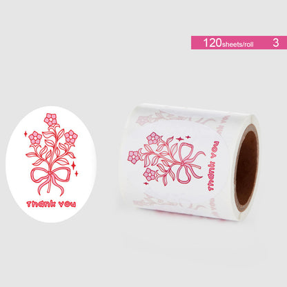 Oval Black White Design & Pink Bow Seal Sticker Roll - 120/Roll