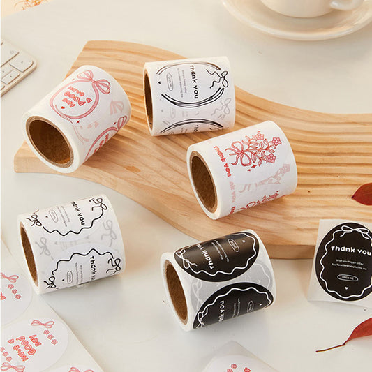 Oval Black White Design & Pink Bow Seal Sticker Roll - 120/Roll