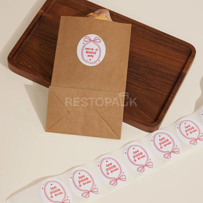 Oval Black White Design & Pink Bow Seal Sticker Roll - 120/Roll