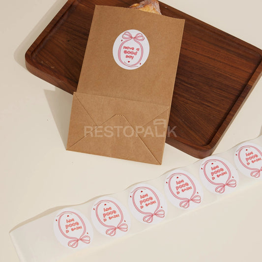 Oval Black White Design & Pink Bow Seal Sticker Roll - 120/Roll