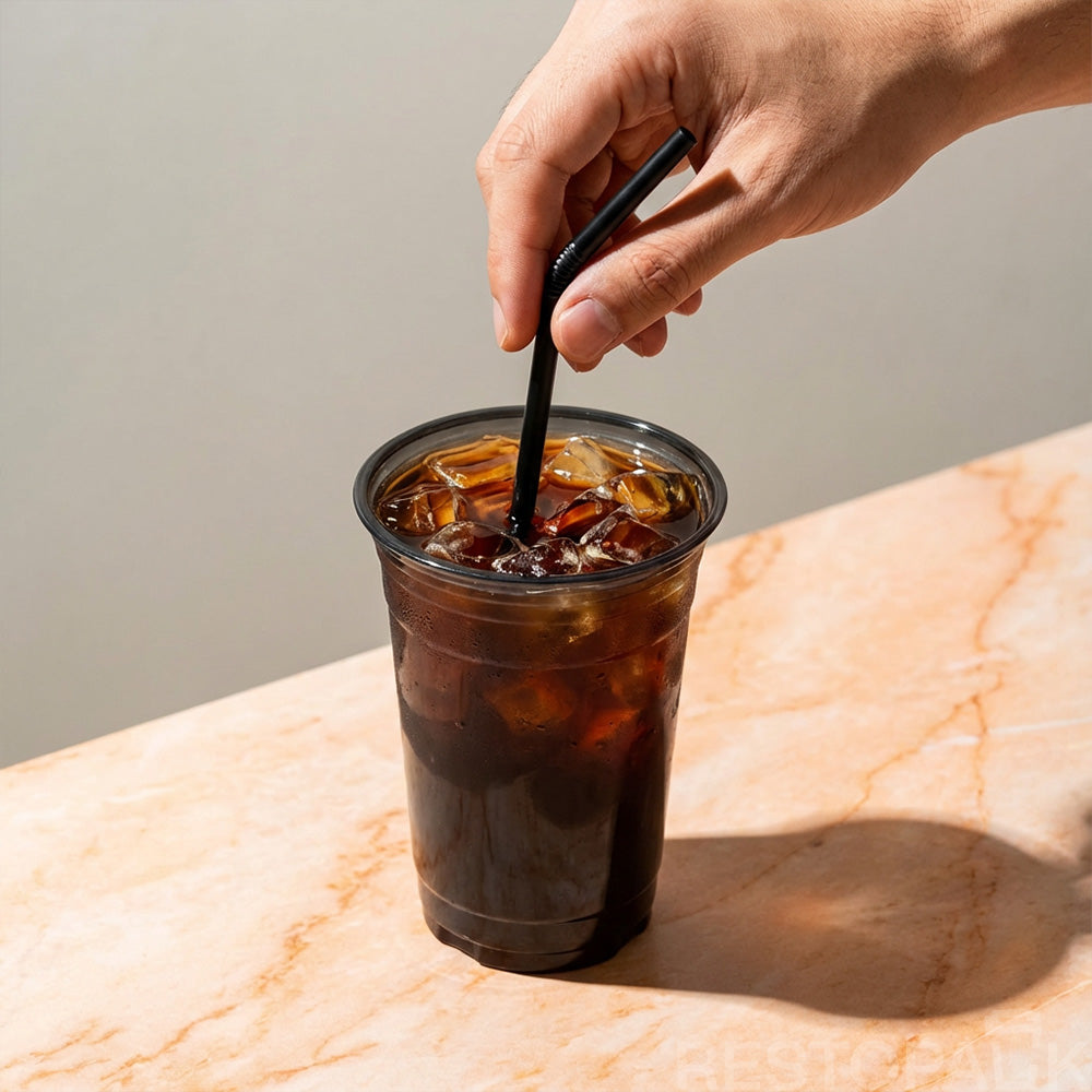 PET Black Cold Drink Coffee Cups