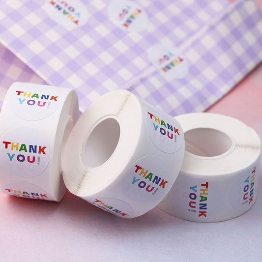 Rainbow Color Thank You Round Seal Sticker Roll - 500/Roll