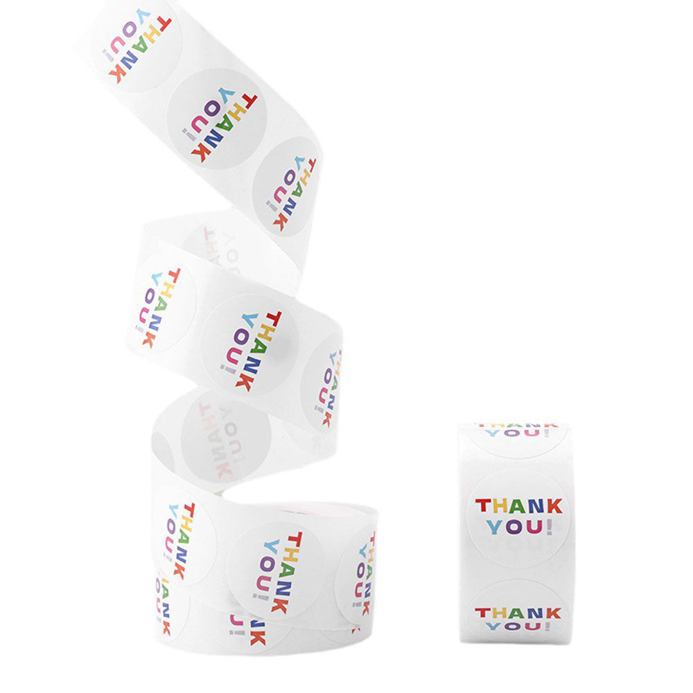 Rainbow Color Thank You Round Seal Sticker Roll - 500/Roll