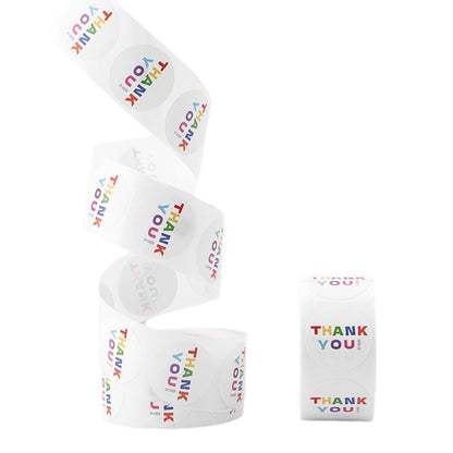 Rainbow Color Thank You Round Seal Sticker Roll - 500/Roll