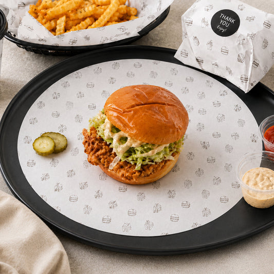 Branded round tray and plate liner paper