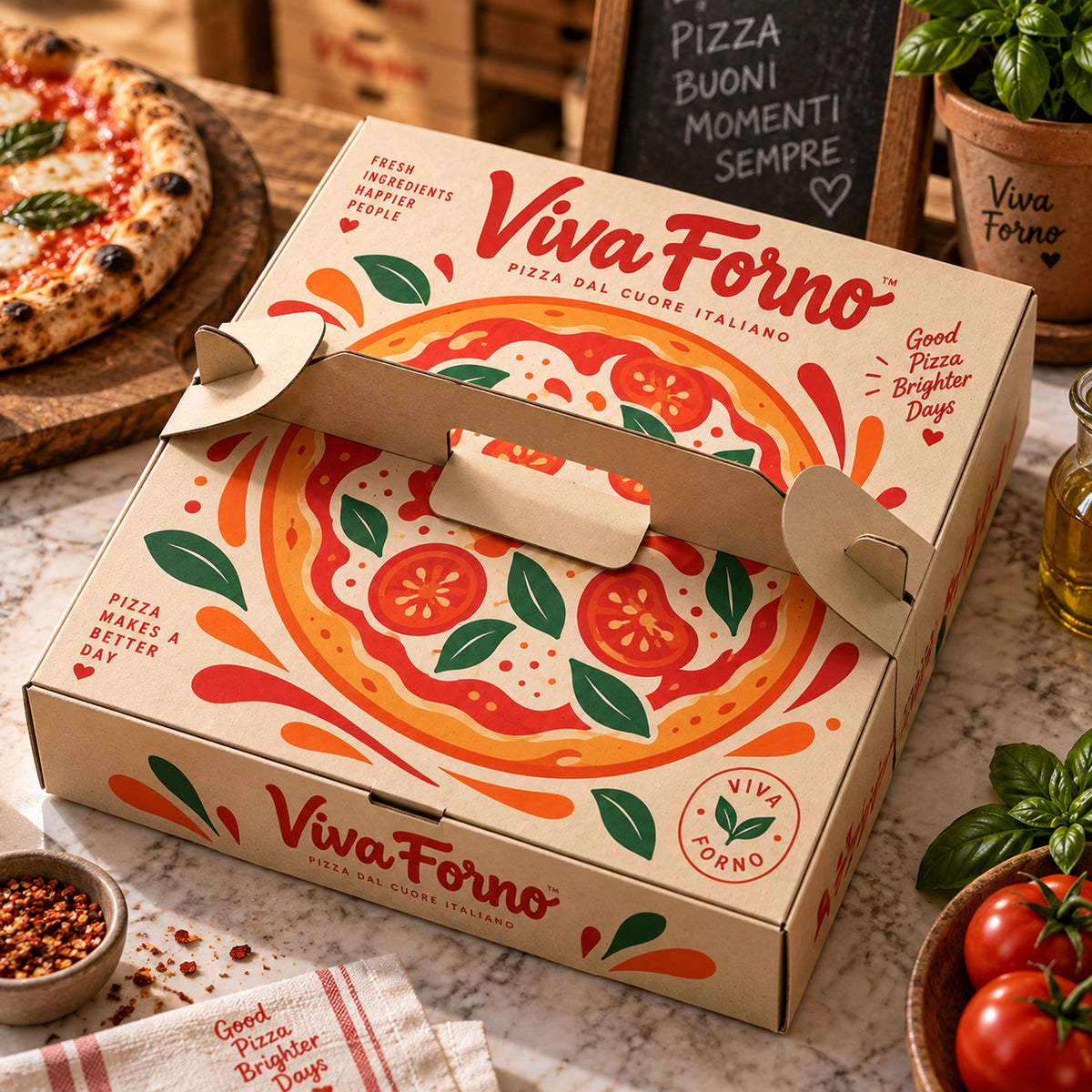 Custom Printed Pizza Boxes with Carry Handles