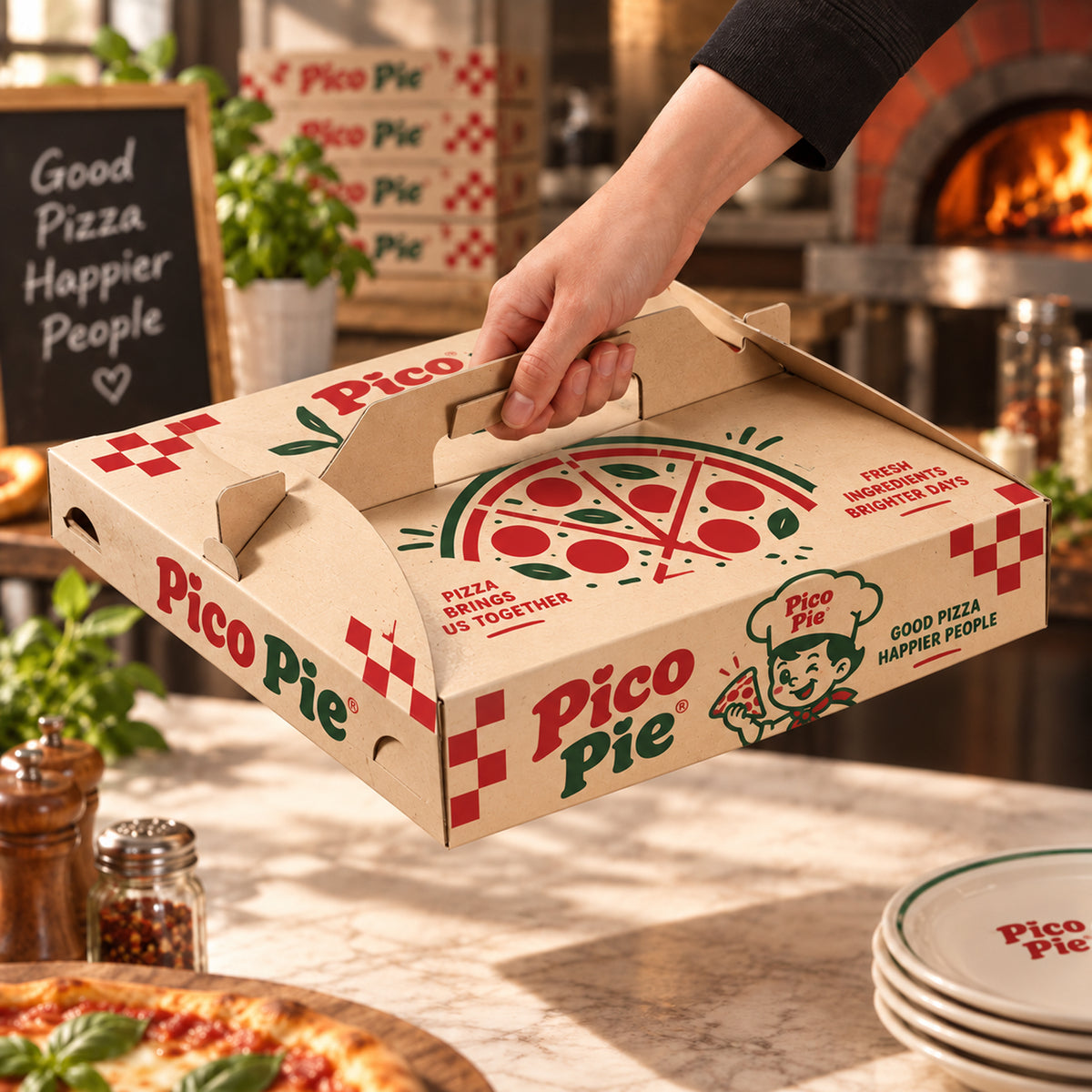 Custom Printed Pizza Boxes with Carry Handles