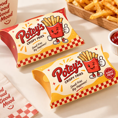 Custom Printed Tear-Open Pillow Fry Boxes