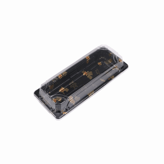 8 7/16" × 3 7/16" Clear Lid Plastic Sushi Trays with Printed Base
