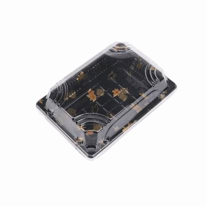 6 3/8" × 4 3/8" Clear Lid Plastic Sushi Trays with Printed Base