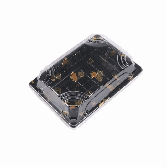 6 3/8" × 4 3/8" Clear Lid Plastic Sushi Trays with Printed Base