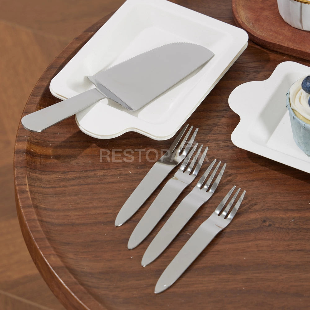 Stainless Steel Cake Cutlery Set – 5 Forks, 5 Plates & Knife