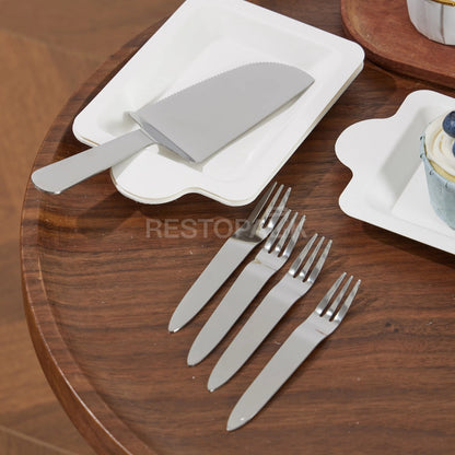 Stainless Steel Cake Cutlery Set – 5 Forks, 5 Plates & Knife