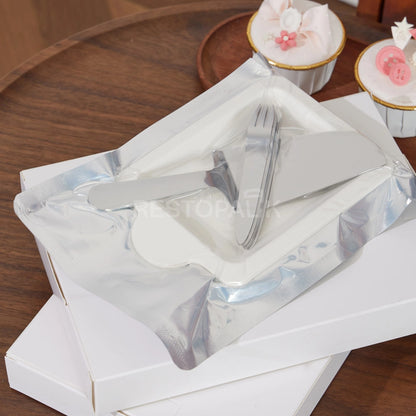 Stainless Steel Cake Cutlery Set – 5 Forks, 5 Plates & Knife