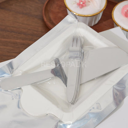 Stainless Steel Cake Cutlery Set – 5 Forks, 5 Plates & Knife