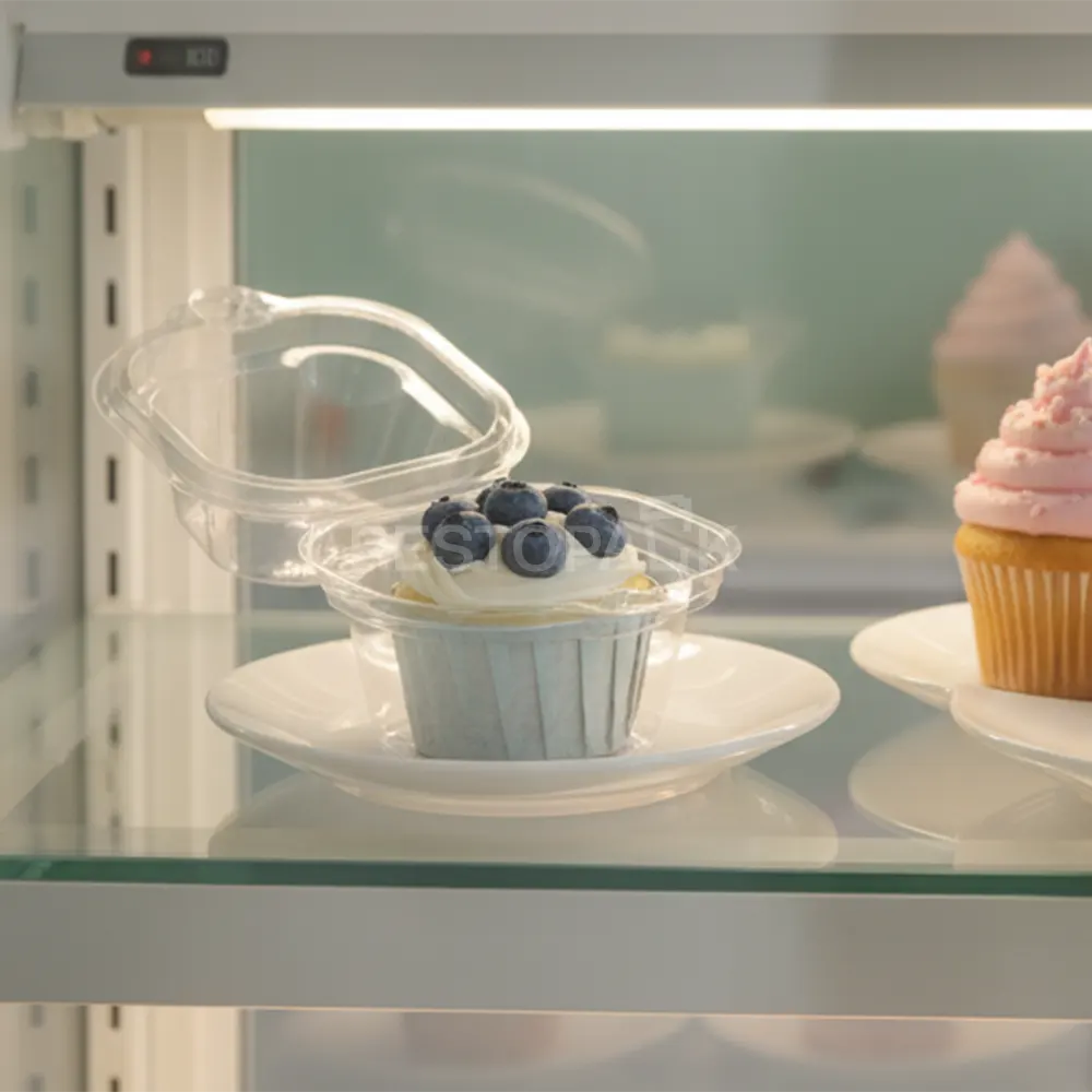 Swirl Dome 1 Compartment Hinged Clear Cupcake Container