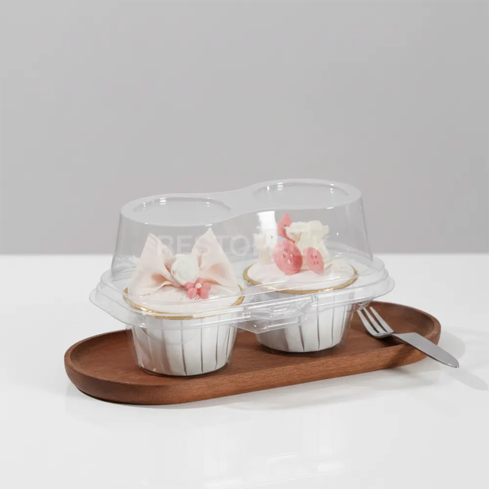 Swirl Dome 2 Compartment Hinged Clear Cupcake Container