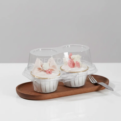 Swirl Dome 2 Compartment Hinged Clear Cupcake Container
