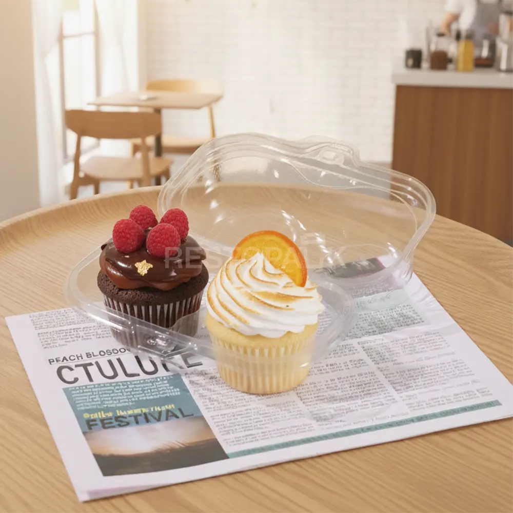 Swirl Dome 2 Compartment Hinged Clear Cupcake Container