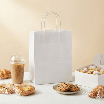 8 1/4" × 4 5/16" × 10 5/8" Tall White Kraft Paper Bag with Handles