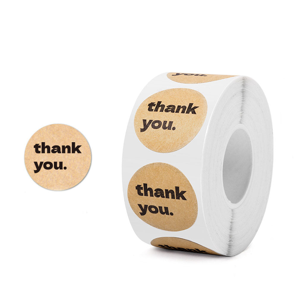 Thank You Lettering Kraft Paper Seal Sticker Roll - 500/Roll