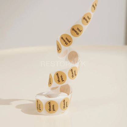 Thank You Lettering Kraft Paper Seal Sticker Roll - 500/Roll