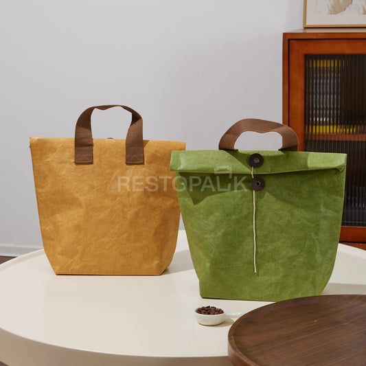9 1/16" × 3 15/16" × 11 13/16" Tyvek Paper Tote Bag with Handles