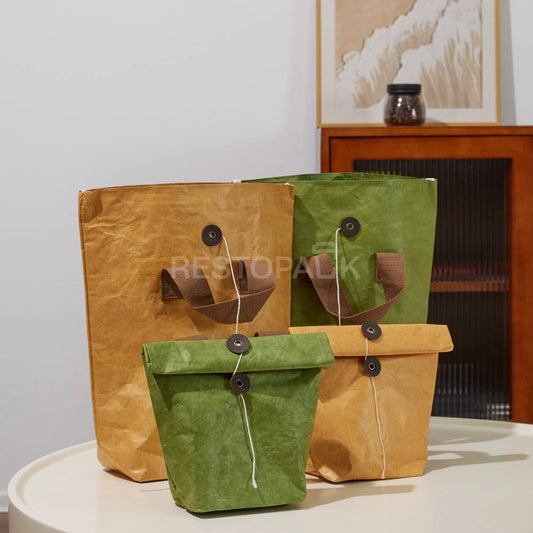 5 5/16" × 3 15/16" × 7 1/2" Tyvek Paper Tote Bag with Handles