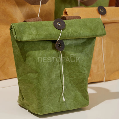 5 5/16" × 3 15/16" × 7 1/2" Tyvek Paper Tote Bag with Handles