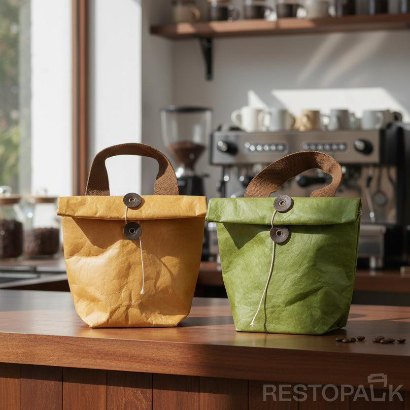 5 5/16" × 3 15/16" × 7 1/2" Tyvek Paper Tote Bag with Handles