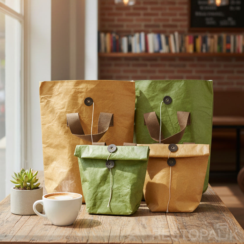 9 1/16" × 3 15/16" × 11 13/16" Tyvek Paper Tote Bag with Handles