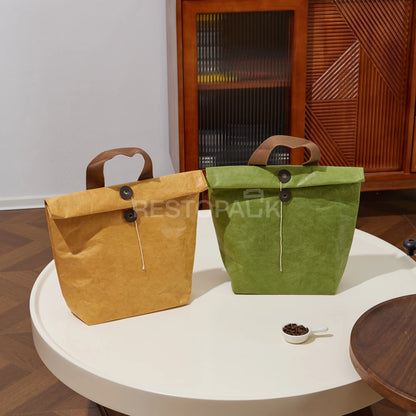 9 1/16" × 3 15/16" × 11 13/16" Tyvek Paper Tote Bag with Handles