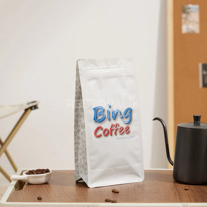 White Eight-Side Seal Coffee Bag with Zipper & Side Print