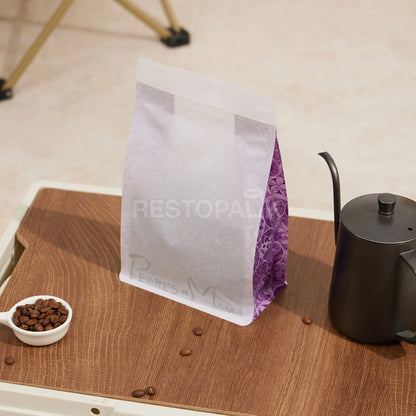 White Rice Paper Coffee Packaging Bag with Purple Side Print
