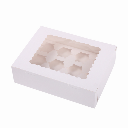 White Window Cupcake / Muffin Box with 12 Slot Insert