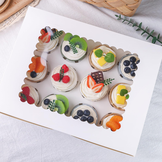 White Window Cupcake / Muffin Box with 12 Slot Insert