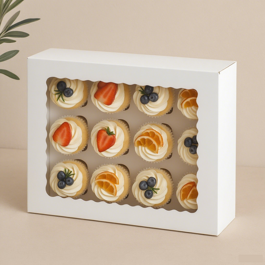 White Window Cupcake / Muffin Box with 12 Slot Insert