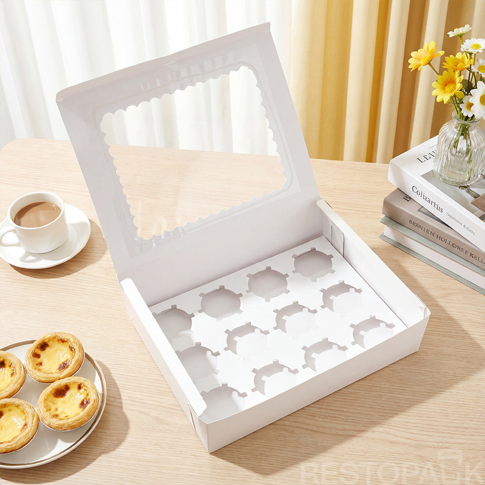 White Window Cupcake / Muffin Box with 12 Slot Insert