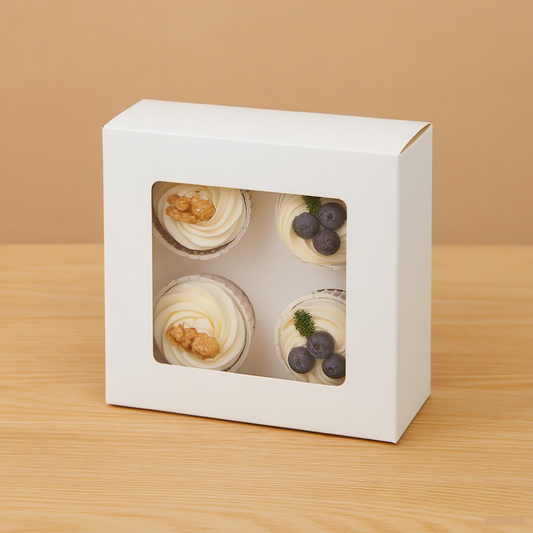 White Window Cupcake / Muffin Box with 4 Slot Insert